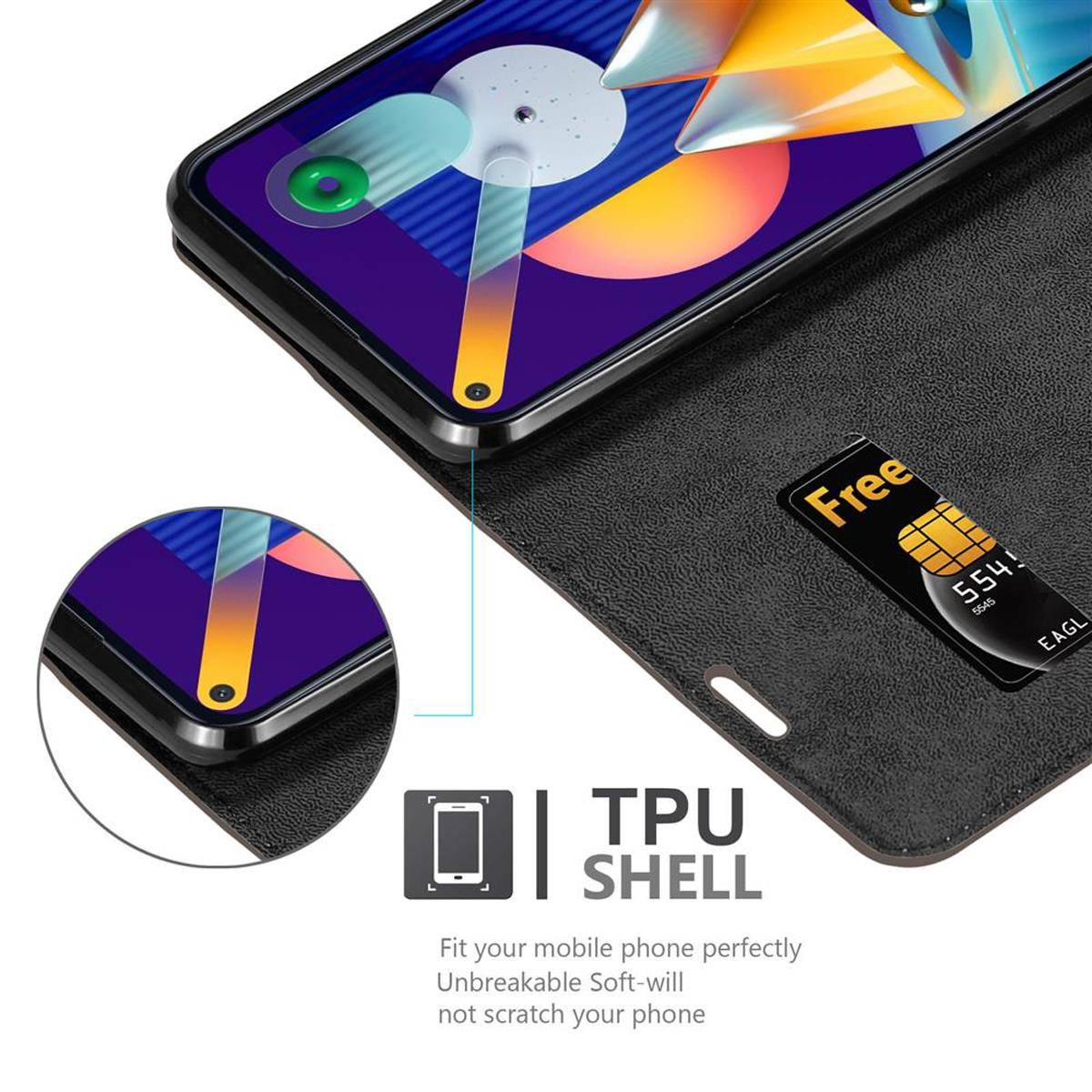 Cadorabo Hülle für Samsung Galaxy A11 / M11 Schutz Hülle in Braun Handyhülle Etui Case Cover Magnetverschluss