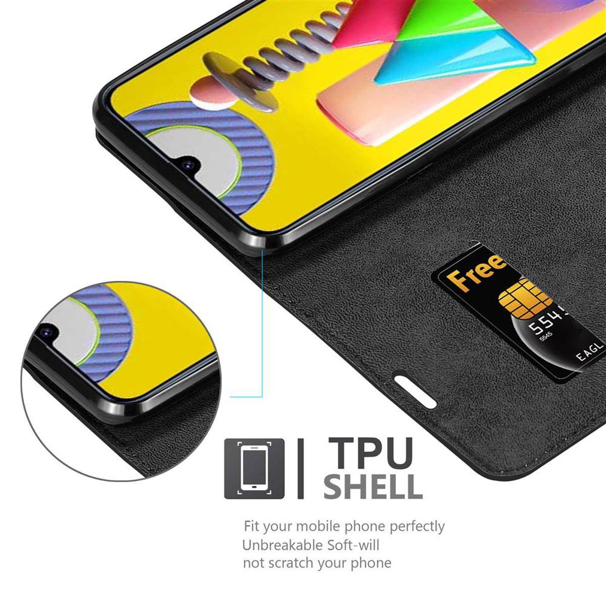 Cadorabo Hülle für Samsung Galaxy M31 Schutz Hülle in Schwarz Handyhülle Etui Case Cover Magnetverschluss