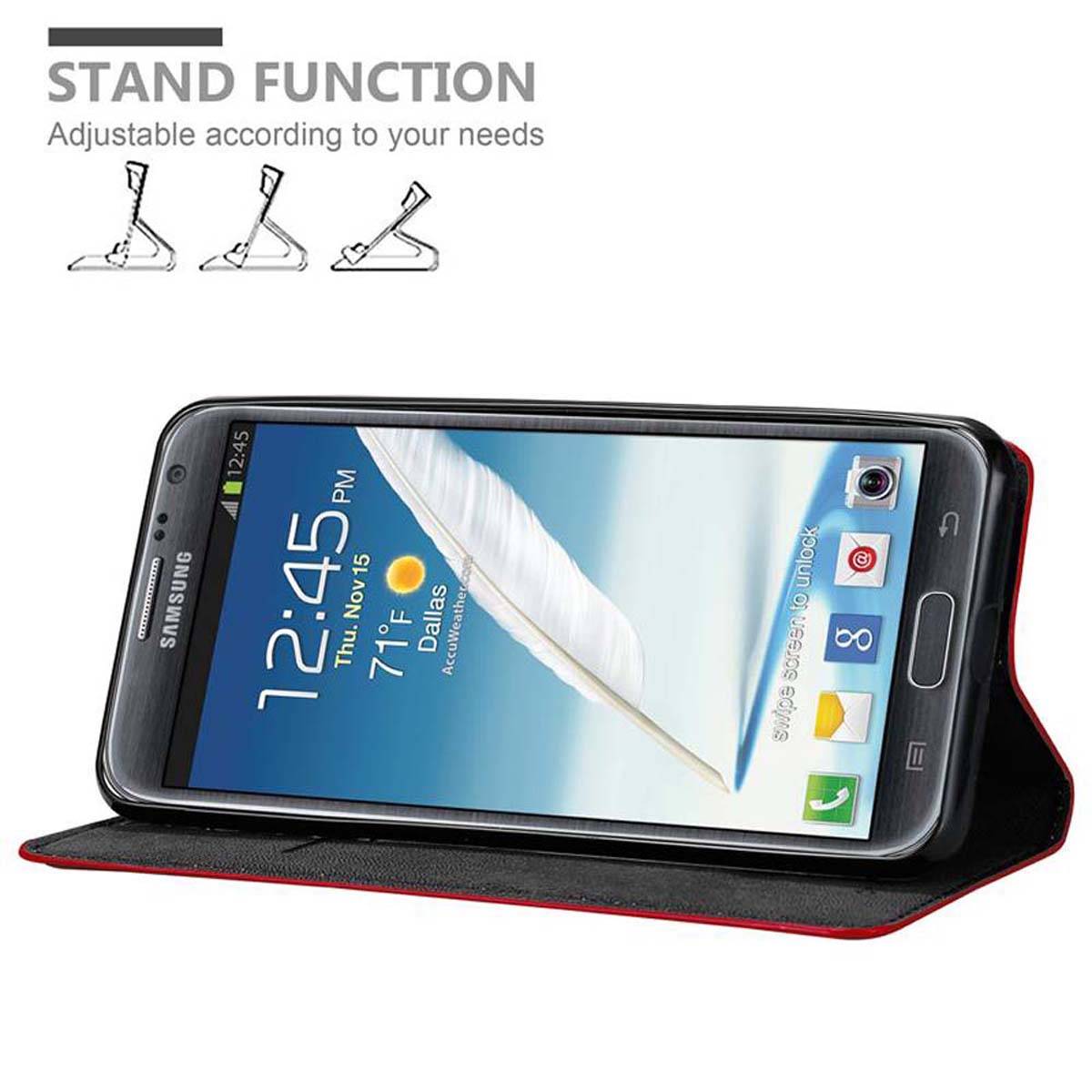 Cadorabo Hülle für Samsung Galaxy NOTE 2 Schutz Hülle in Rot Handyhülle Etui Case Cover Magnetverschluss