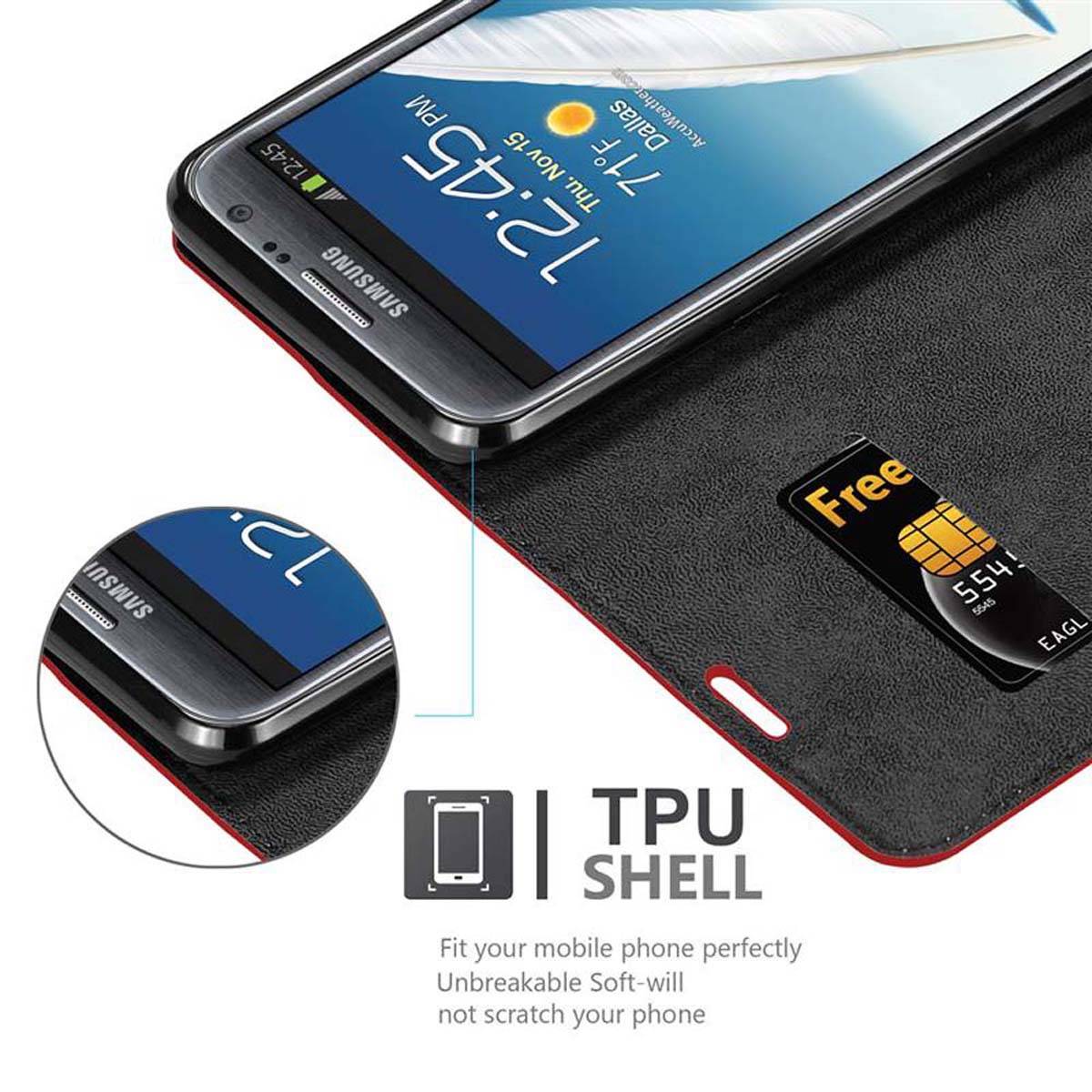 Cadorabo Hülle für Samsung Galaxy NOTE 2 Schutz Hülle in Rot Handyhülle Etui Case Cover Magnetverschluss