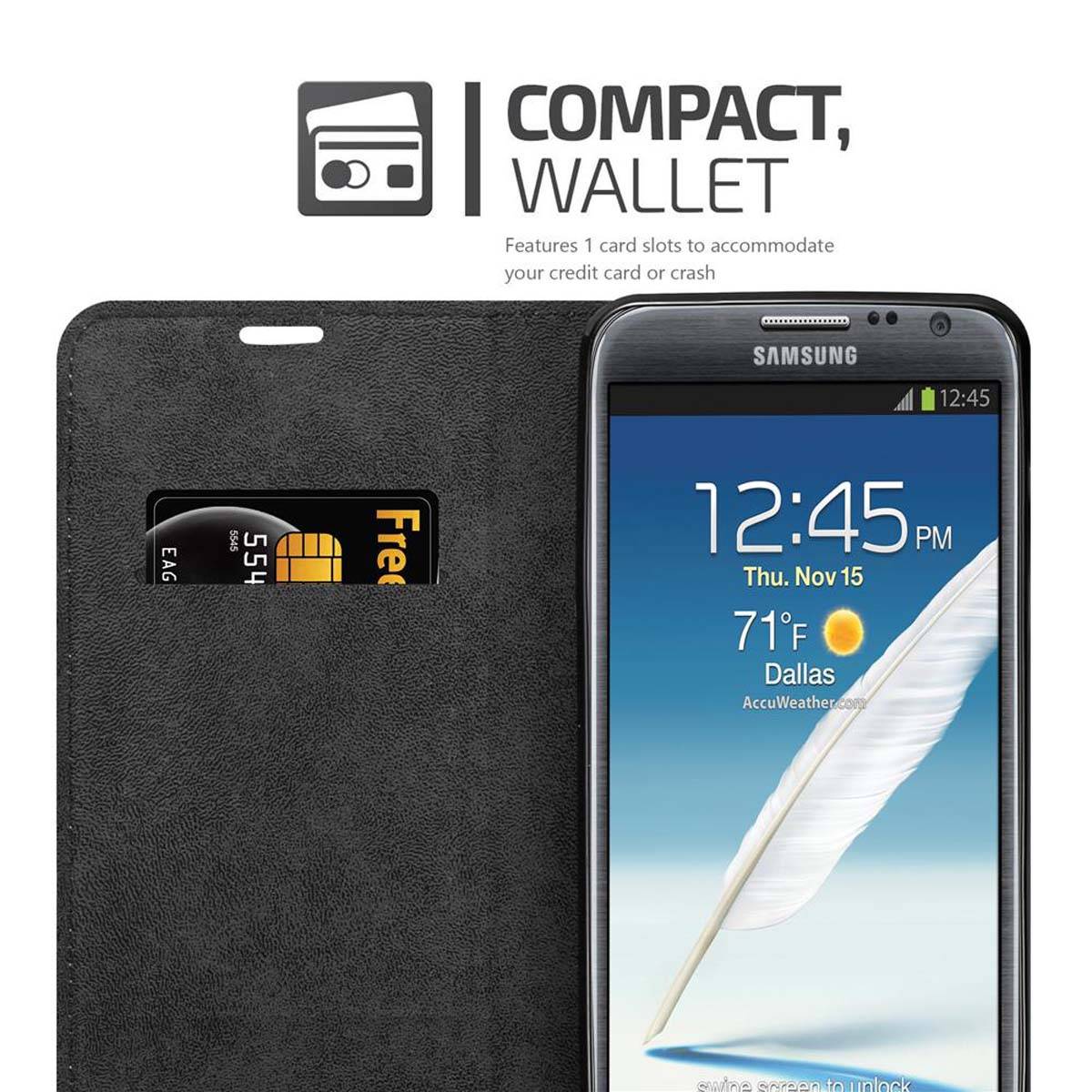 Cadorabo Hülle für Samsung Galaxy NOTE 2 Schutz Hülle in Schwarz Handyhülle Etui Case Cover Magnetverschluss