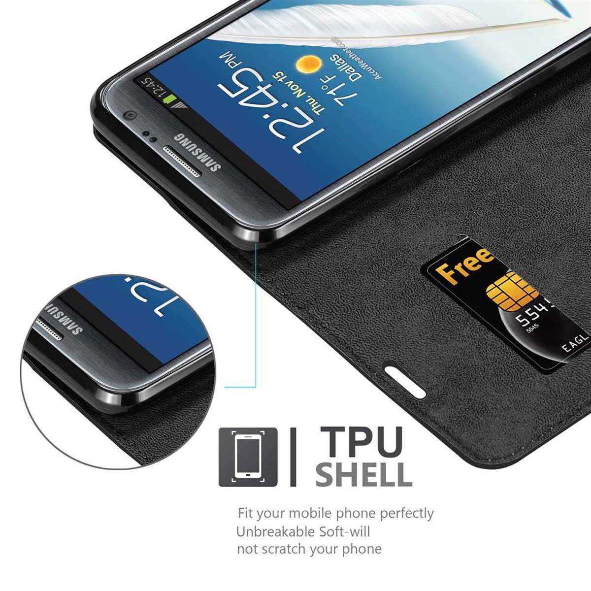 Cadorabo Hülle für Samsung Galaxy NOTE 2 Schutz Hülle in Schwarz Handyhülle Etui Case Cover Magnetverschluss