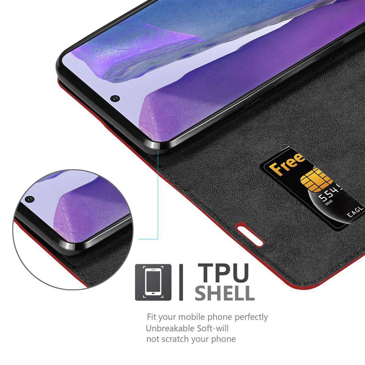 Cadorabo Hülle für Samsung Galaxy NOTE 20 Schutz Hülle in Rot Handyhülle Etui Case Cover Magnetverschluss