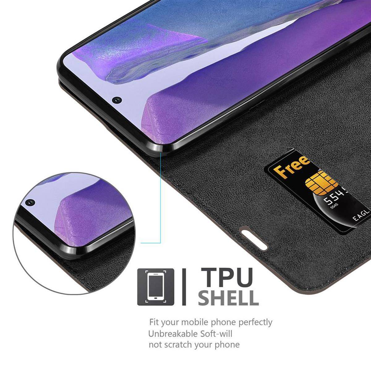 Cadorabo Hülle für Samsung Galaxy NOTE 20 Schutz Hülle in Braun Handyhülle Etui Case Cover Magnetverschluss