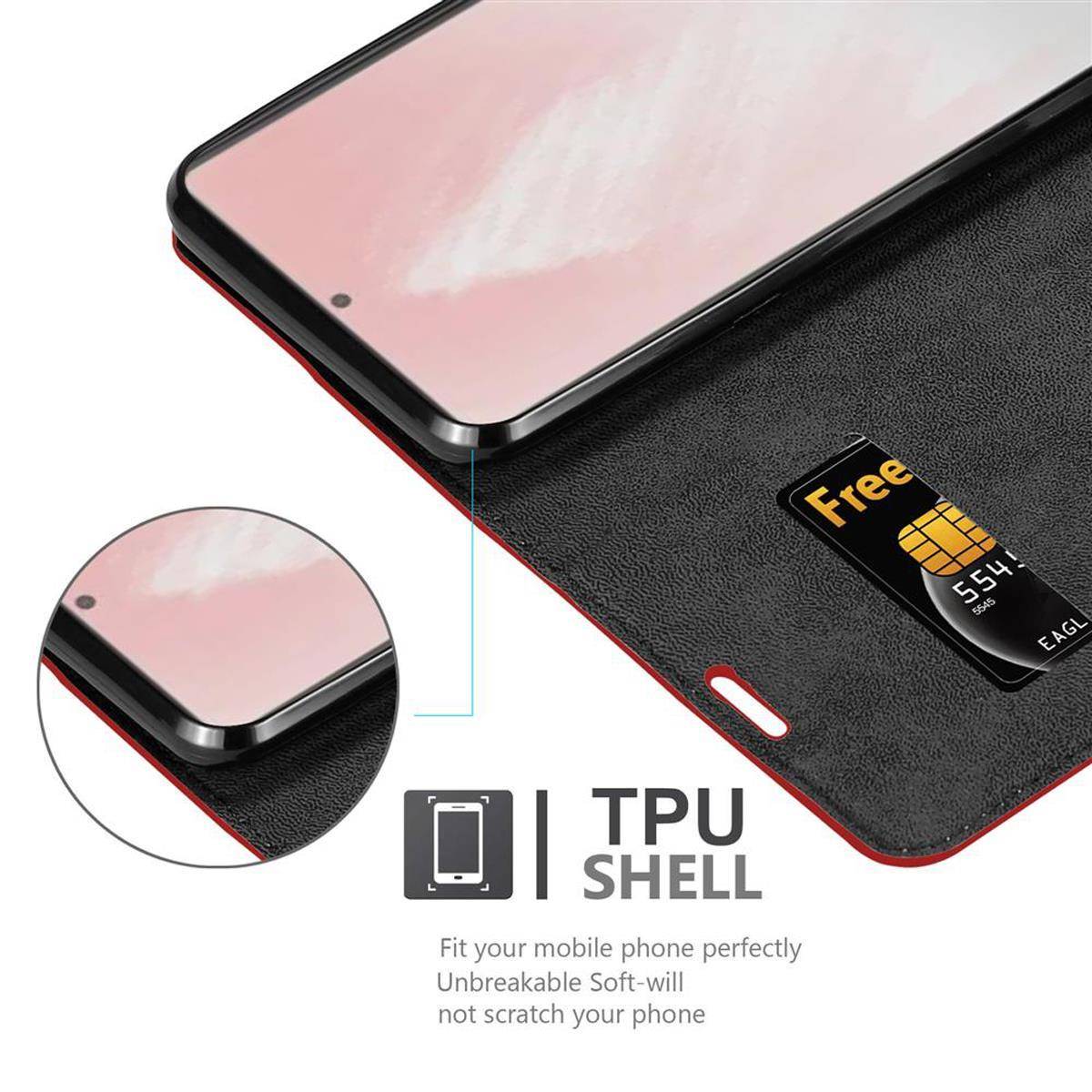 Cadorabo Hülle für Samsung Galaxy NOTE 20 PLUS Schutz Hülle in Rot Handyhülle Etui Case Cover Magnetverschluss