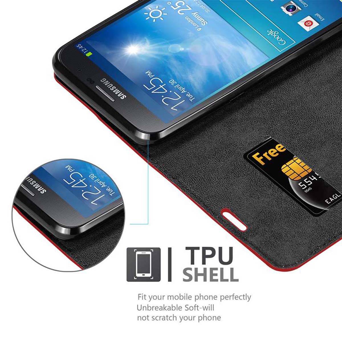 Cadorabo Hülle für Samsung Galaxy MEGA 6.3 Schutz Hülle in Rot Handyhülle Etui Case Cover Magnetverschluss