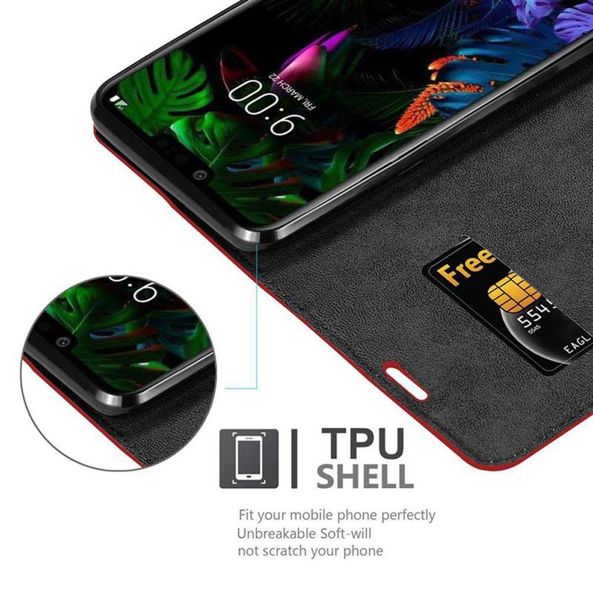 Cadorabo Hülle für LG G8S Schutz Hülle in Rot Handyhülle Etui Case Cover Magnetverschluss