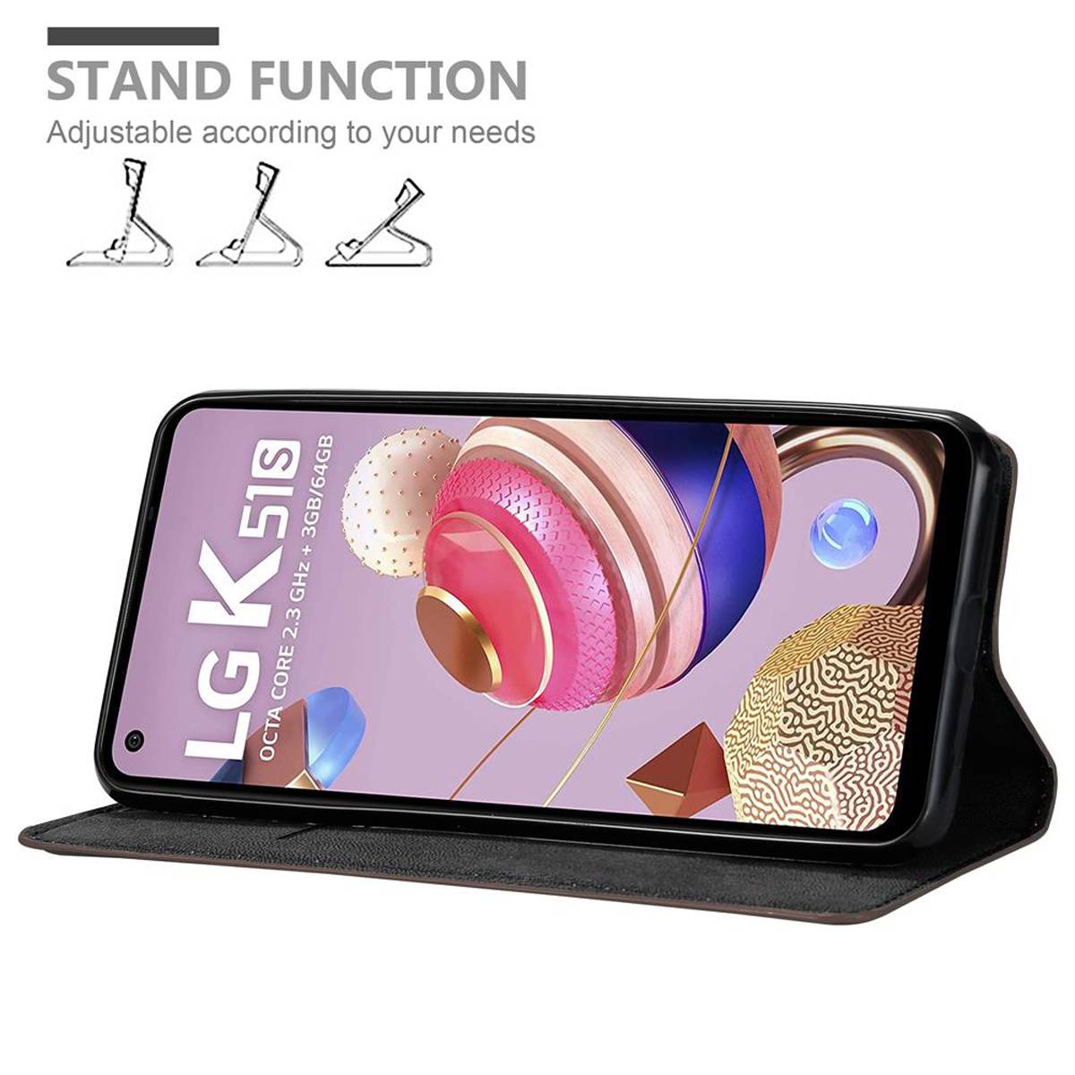 Cadorabo Hülle für LG K51S Schutz Hülle in Braun Handyhülle Etui Case Cover Magnetverschluss