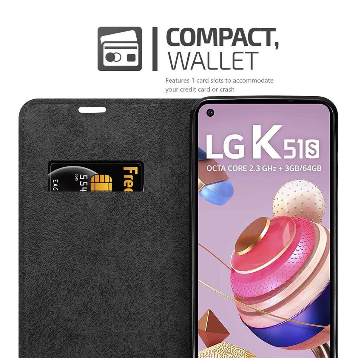Cadorabo Hülle für LG K51S Schutz Hülle in Braun Handyhülle Etui Case Cover Magnetverschluss