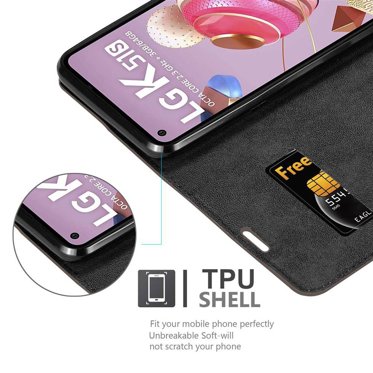 Cadorabo Hülle für LG K51S Schutz Hülle in Braun Handyhülle Etui Case Cover Magnetverschluss