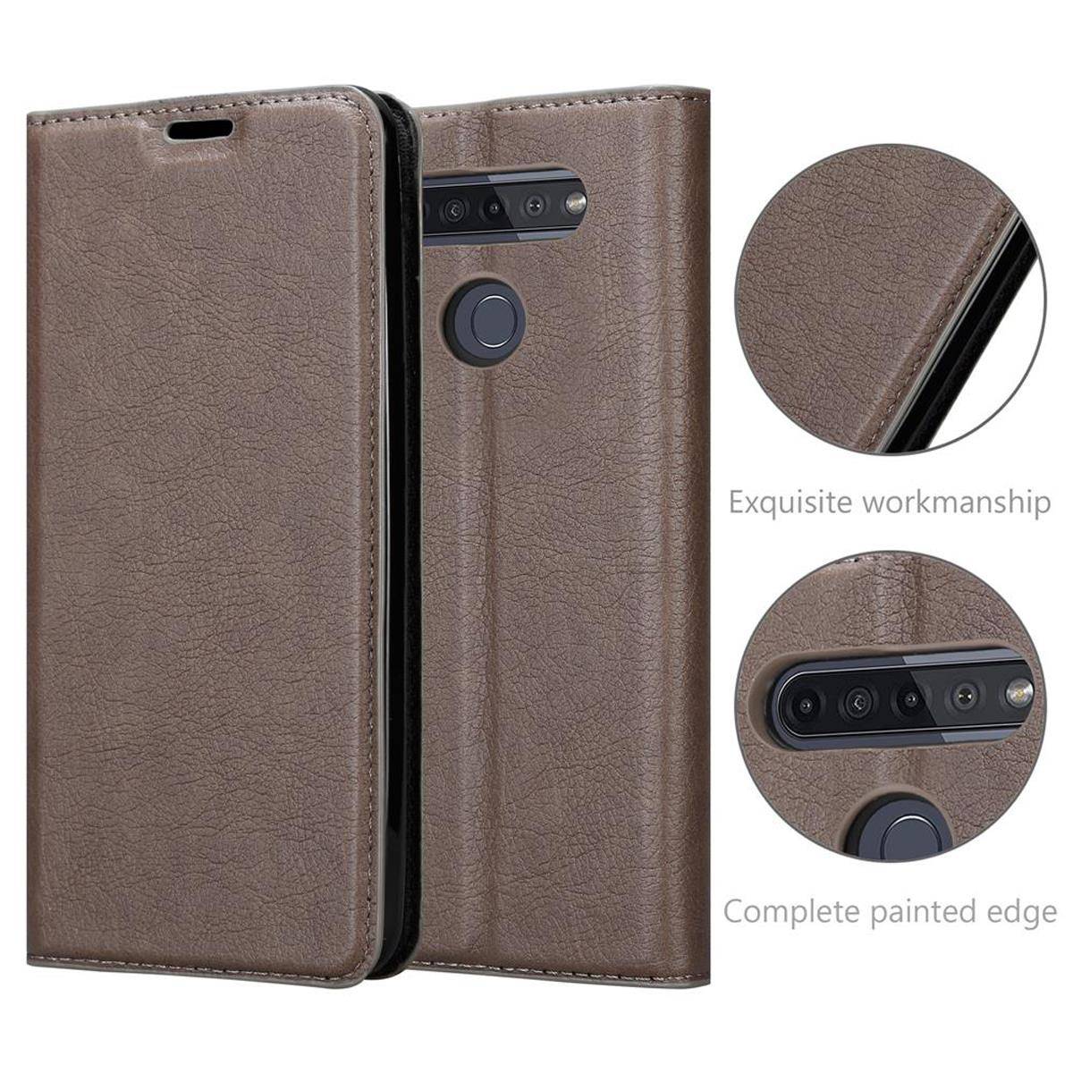 Cadorabo Hülle für LG K51S Schutz Hülle in Braun Handyhülle Etui Case Cover Magnetverschluss