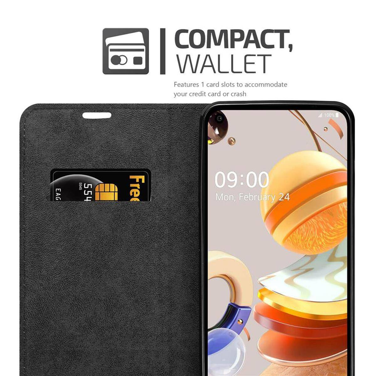 Cadorabo Hülle für LG K61 Schutz Hülle in Schwarz Handyhülle Etui Case Cover Magnetverschluss