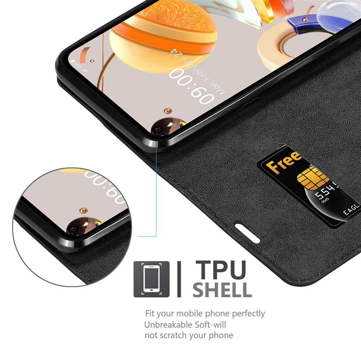 Cadorabo Hülle für LG K61 Schutz Hülle in Schwarz Handyhülle Etui Case Cover Magnetverschluss