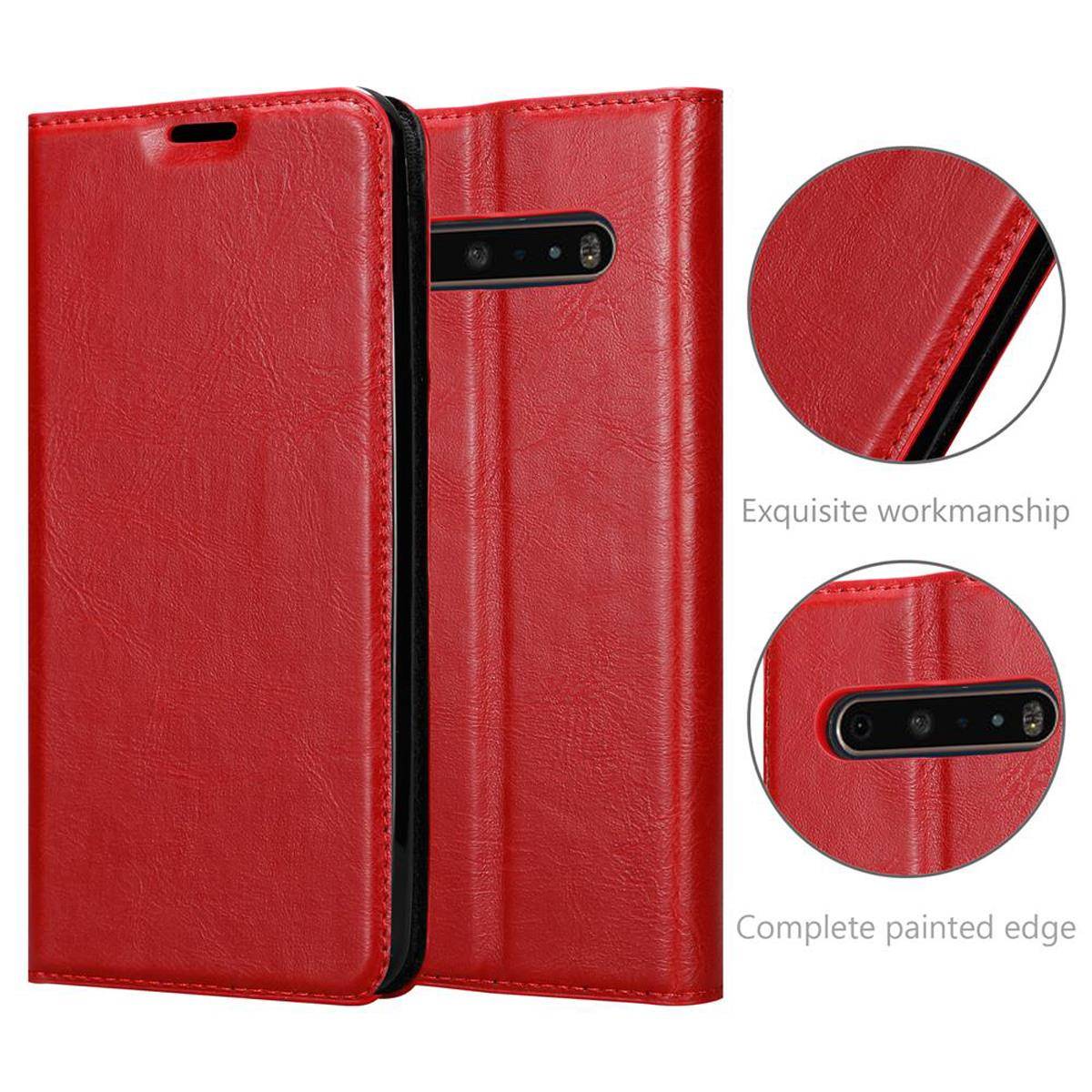 Cadorabo Hülle für LG V60 ThinQ Schutz Hülle in Rot Handyhülle Etui Case Cover Magnetverschluss
