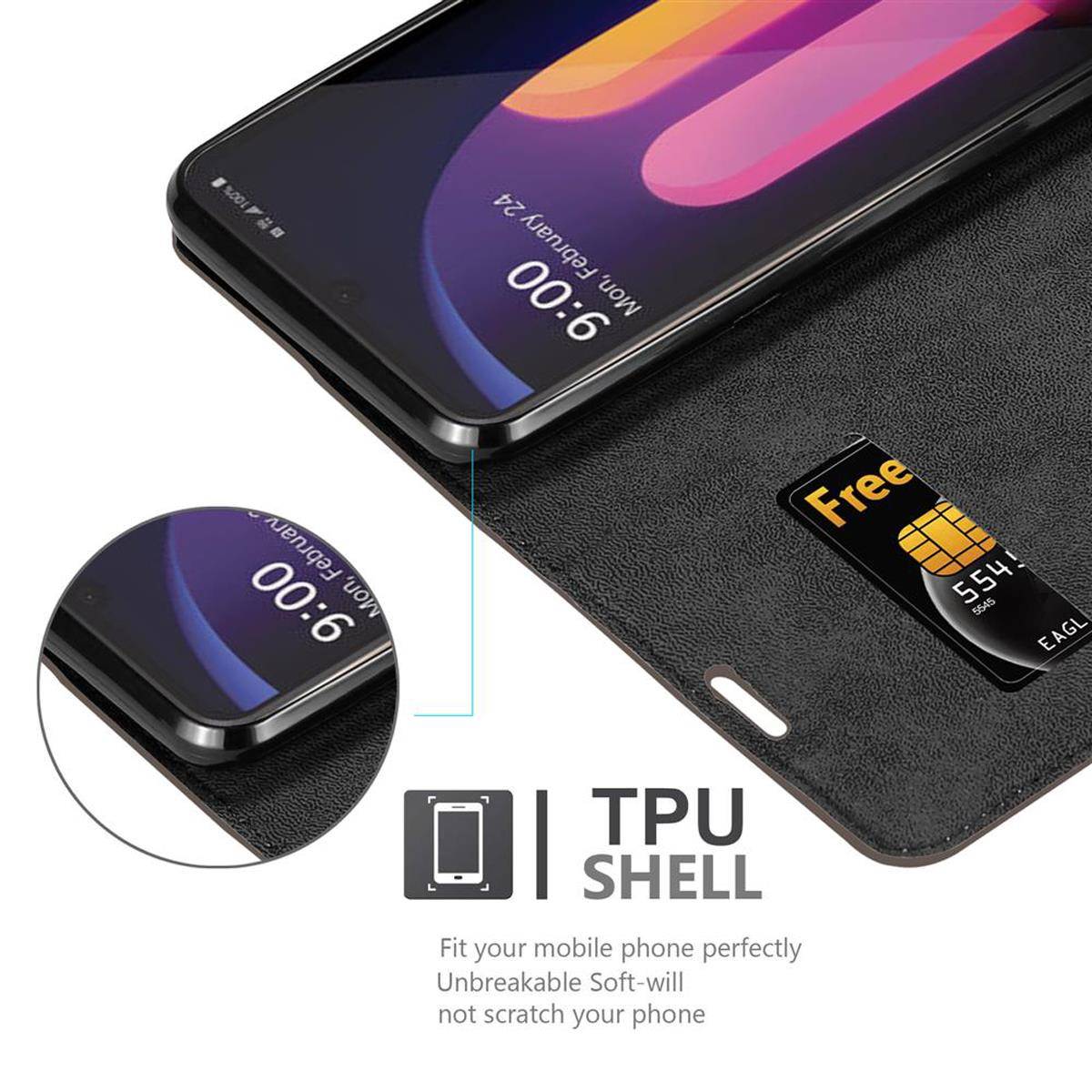 Cadorabo Hülle für LG V60 ThinQ Schutz Hülle in Braun Handyhülle Etui Case Cover Magnetverschluss