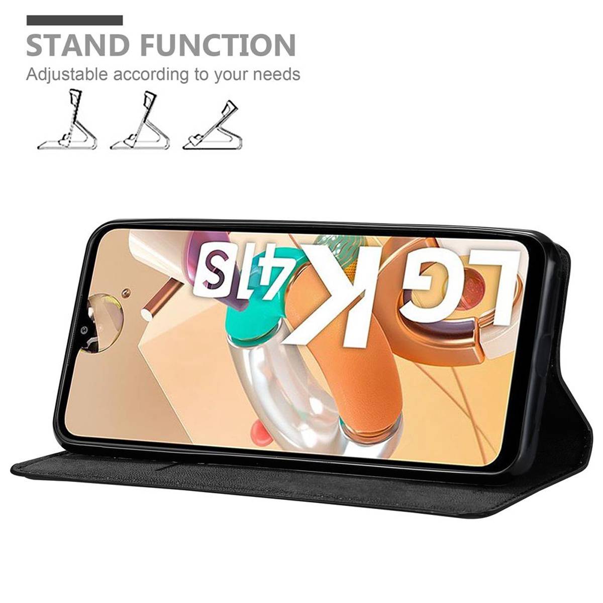 Cadorabo Hülle für LG KQ51 Schutz Hülle in Schwarz Handyhülle Etui Case Cover Magnetverschluss