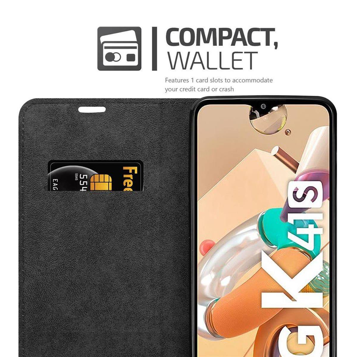 Cadorabo Hülle für LG KQ51 Schutz Hülle in Schwarz Handyhülle Etui Case Cover Magnetverschluss