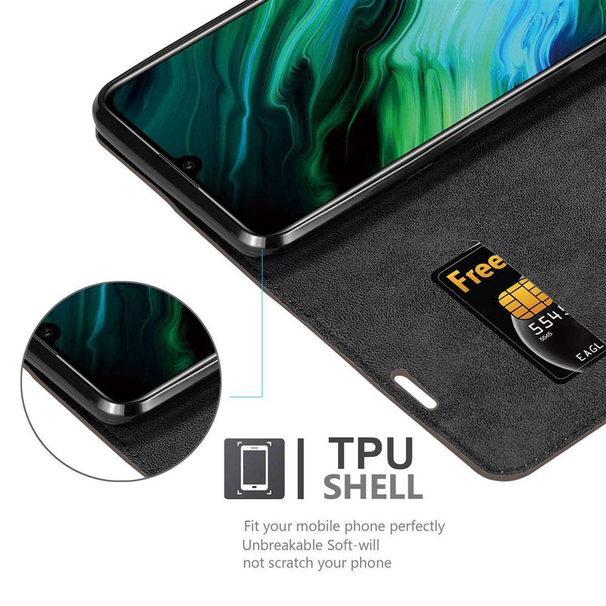 Cadorabo Hülle für Honor 20e Schutz Hülle in Braun Handyhülle Etui Case Cover Magnetverschluss