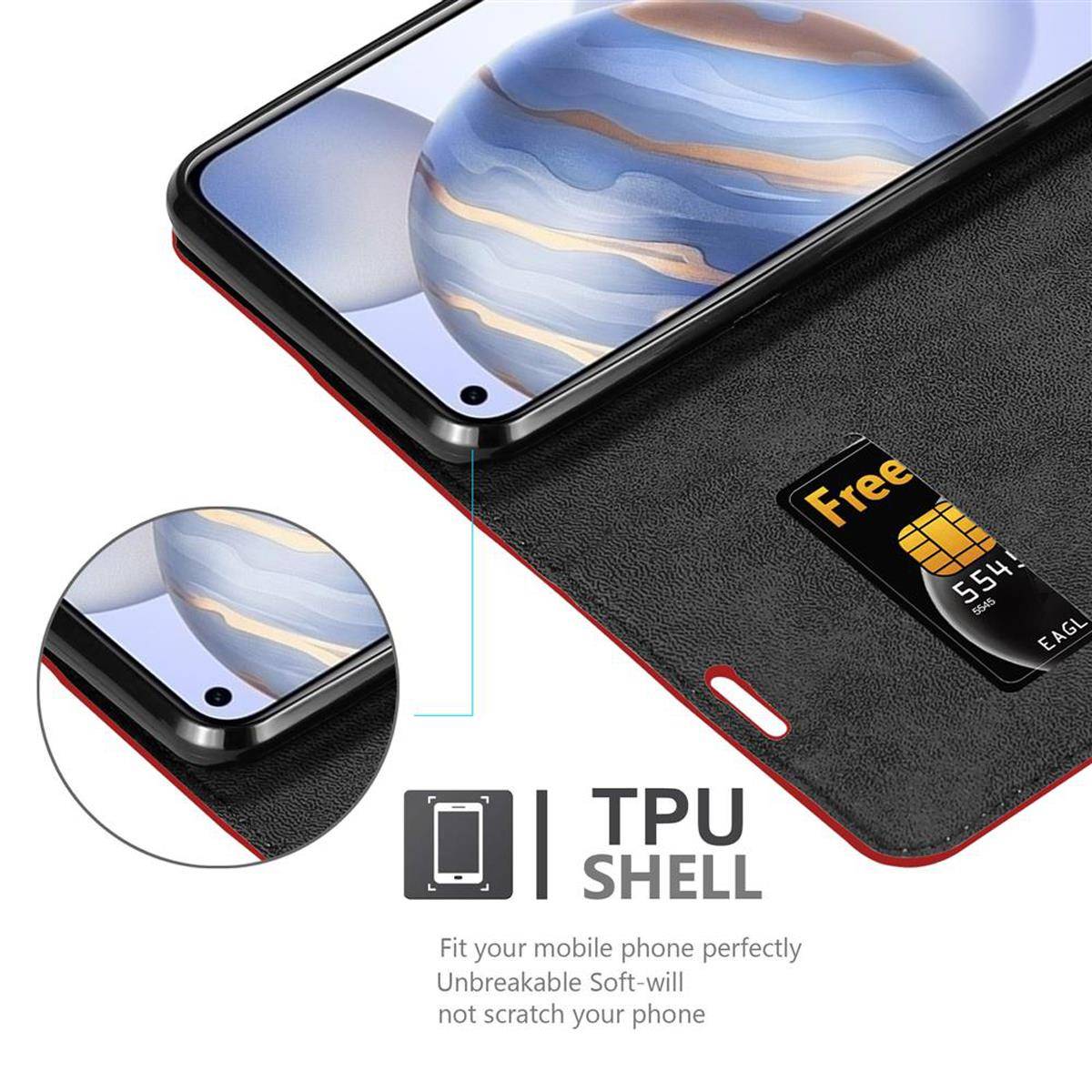 Cadorabo Hülle für Honor 30 Schutz Hülle in Rot Handyhülle Etui Case Cover Magnetverschluss