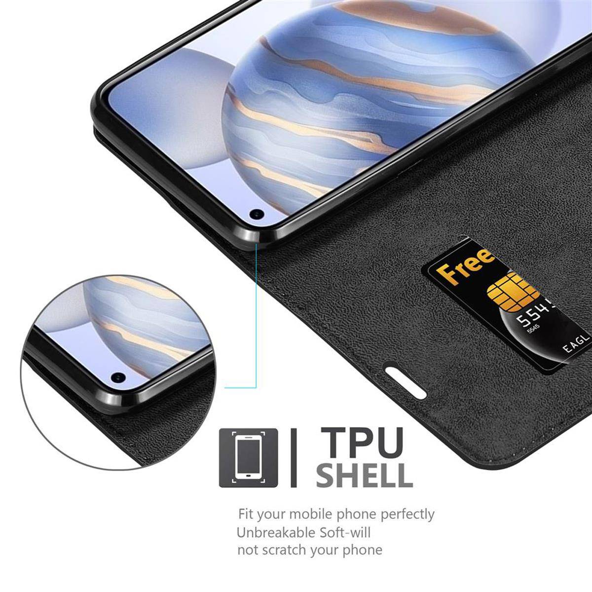 Cadorabo Hülle für Honor 30 Schutz Hülle in Schwarz Handyhülle Etui Case Cover Magnetverschluss