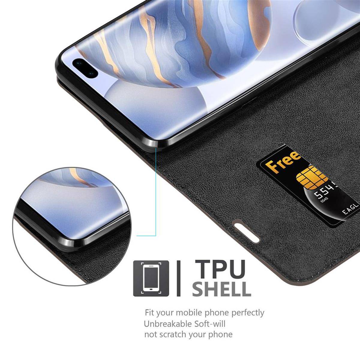 Cadorabo Hülle für Honor 30 PRO Schutz Hülle in Braun Handyhülle Etui Case Cover Magnetverschluss