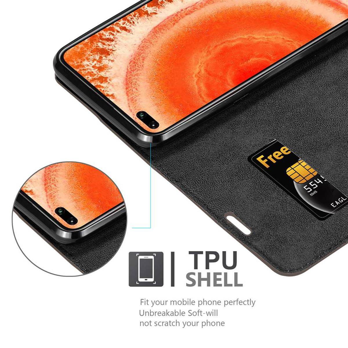 Cadorabo Hülle für Honor View 30 Schutz Hülle in Braun Handyhülle Etui Case Cover Magnetverschluss