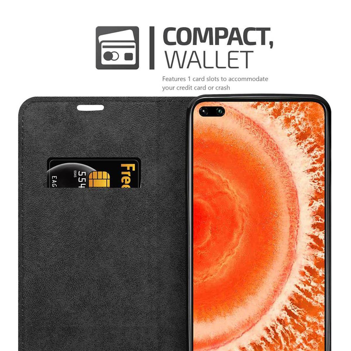 Cadorabo Hülle für Honor View 30 Schutz Hülle in Schwarz Handyhülle Etui Case Cover Magnetverschluss