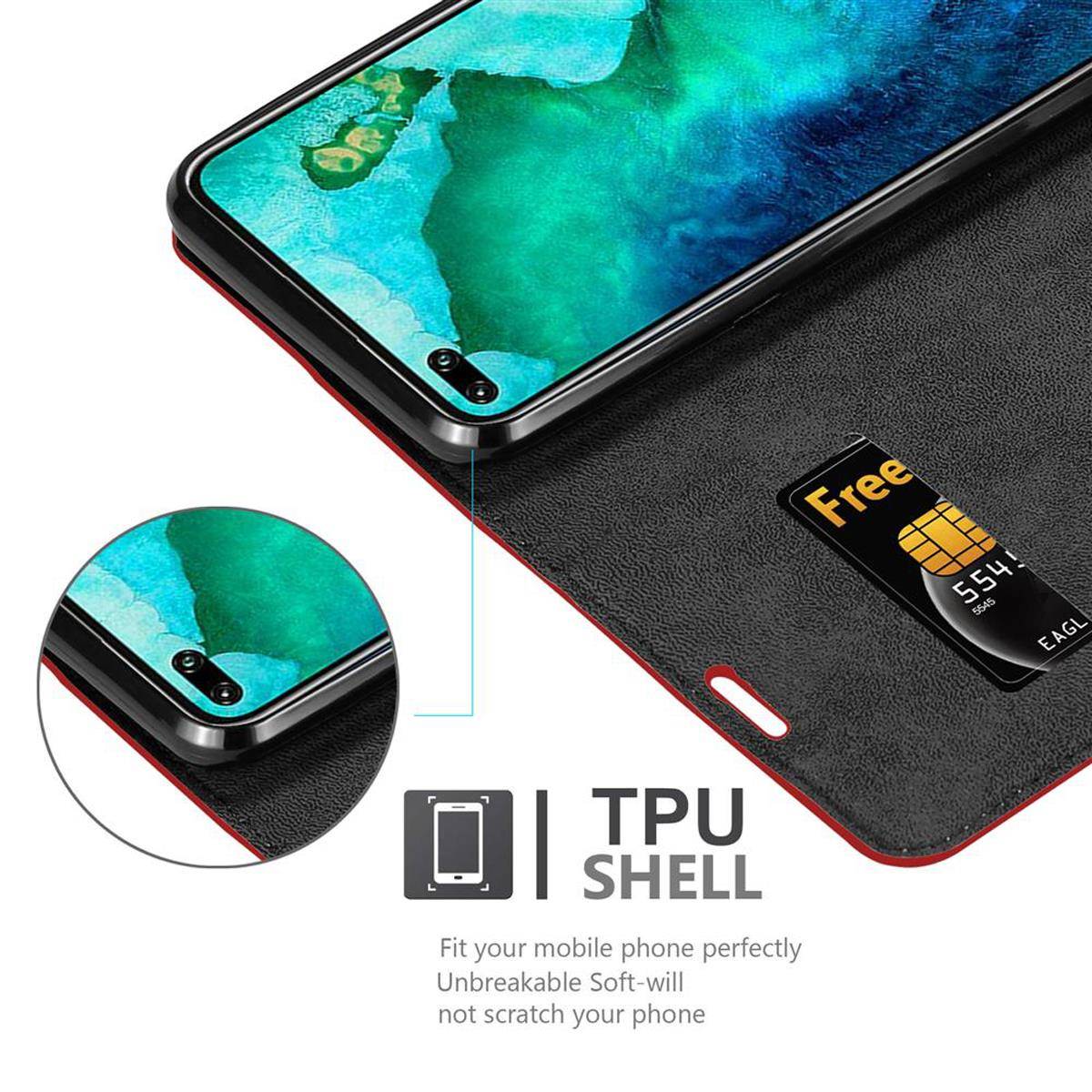 Cadorabo Hülle für Honor View 30 PRO Schutz Hülle in Rot Handyhülle Etui Case Cover Magnetverschluss