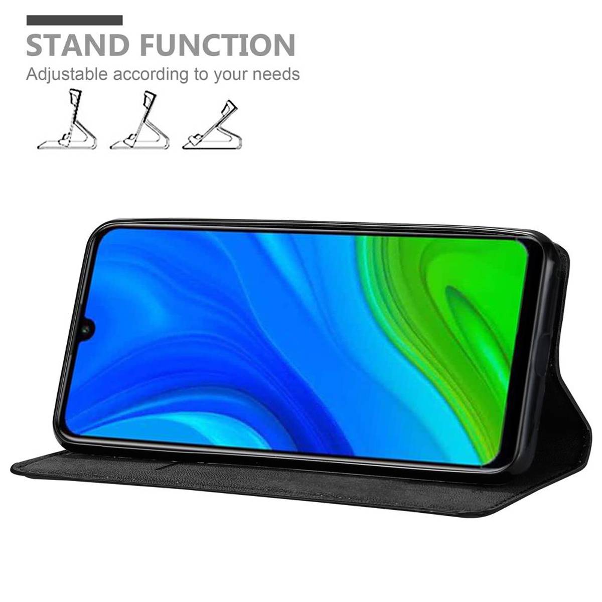 Cadorabo Hülle für Huawei P SMART 2020 Schutz Hülle in Schwarz Handyhülle Etui Case Cover Magnetverschluss