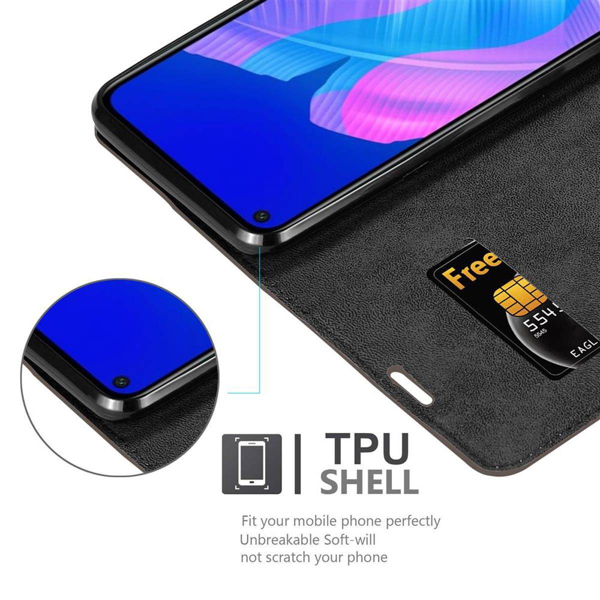 Cadorabo Hülle für Huawei P40 LITE E Schutz Hülle in Braun Handyhülle Etui Case Cover Magnetverschluss