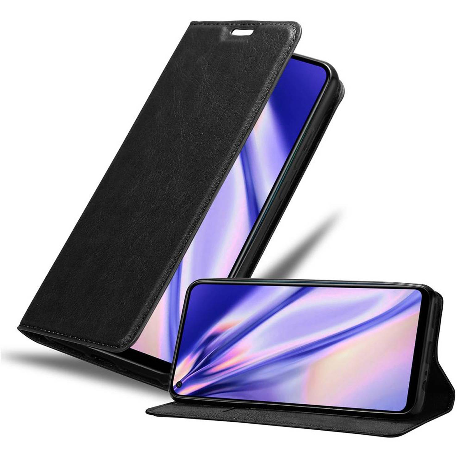 Cadorabo Hülle für Huawei P40 LITE E Schutz Hülle in Schwarz Handyhülle Etui Case Cover Magnetverschluss