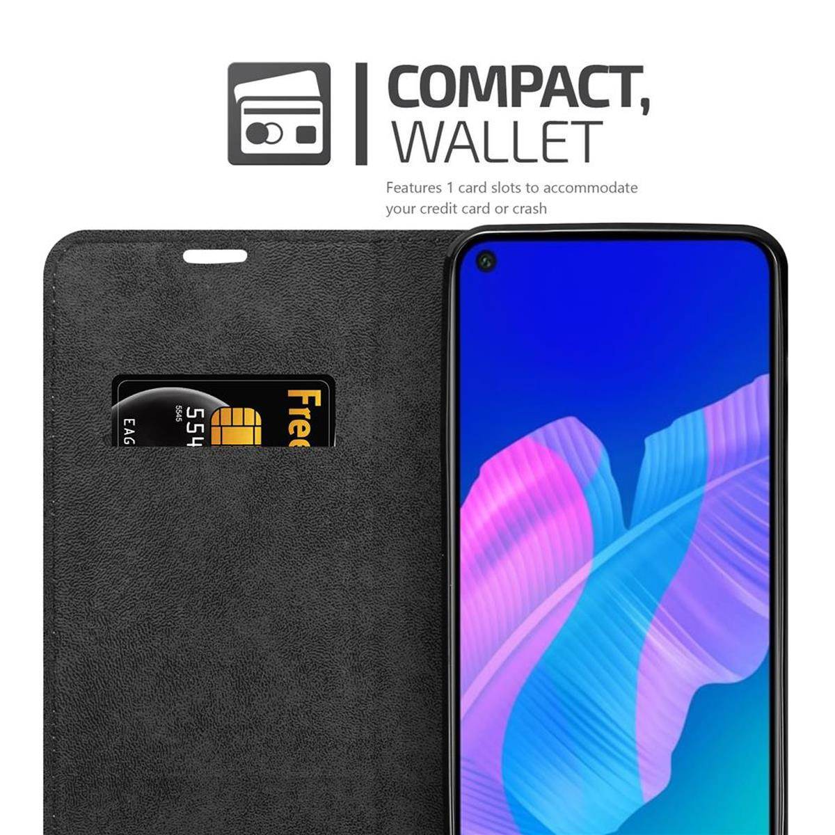 Cadorabo Hülle für Huawei P40 LITE E Schutz Hülle in Schwarz Handyhülle Etui Case Cover Magnetverschluss