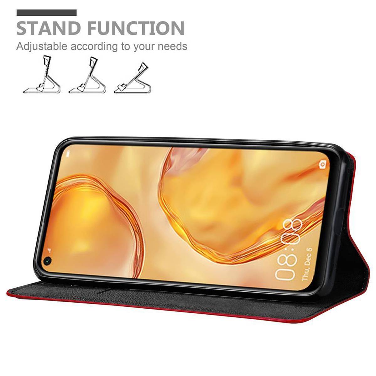 Cadorabo Hülle für Huawei NOVA 6 SE / P40 LITE / NOVA 7i Schutz Hülle in Rot Handyhülle Etui Case Cover Magnetverschluss