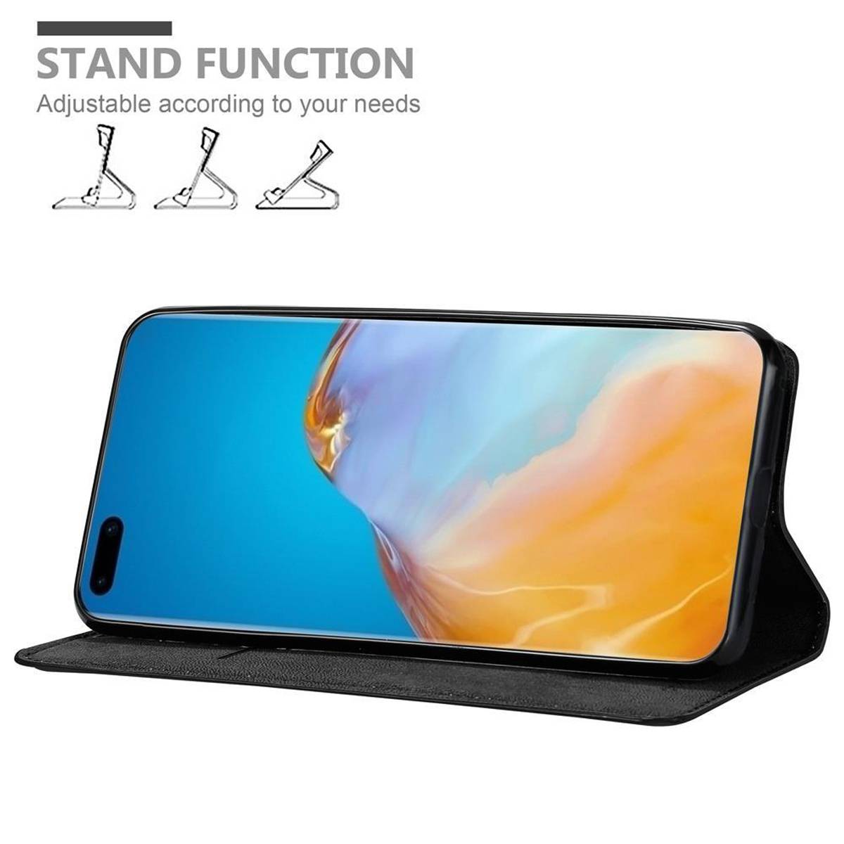 Cadorabo Hülle für Huawei P40 PRO / P40 PRO+ Schutz Hülle in Schwarz Handyhülle Etui Case Cover Magnetverschluss