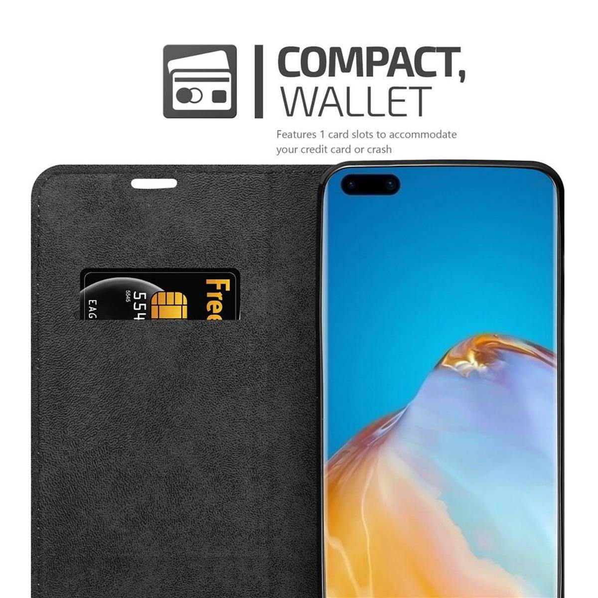 Cadorabo Hülle für Huawei P40 PRO / P40 PRO+ Schutz Hülle in Schwarz Handyhülle Etui Case Cover Magnetverschluss