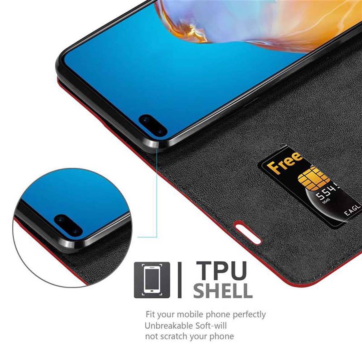 Cadorabo Hülle für Huawei P40 Schutz Hülle in Rot Handyhülle Etui Case Cover Magnetverschluss