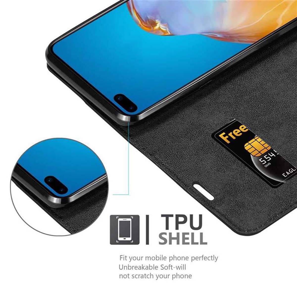 Cadorabo Hülle für Huawei P40 Schutz Hülle in Schwarz Handyhülle Etui Case Cover Magnetverschluss