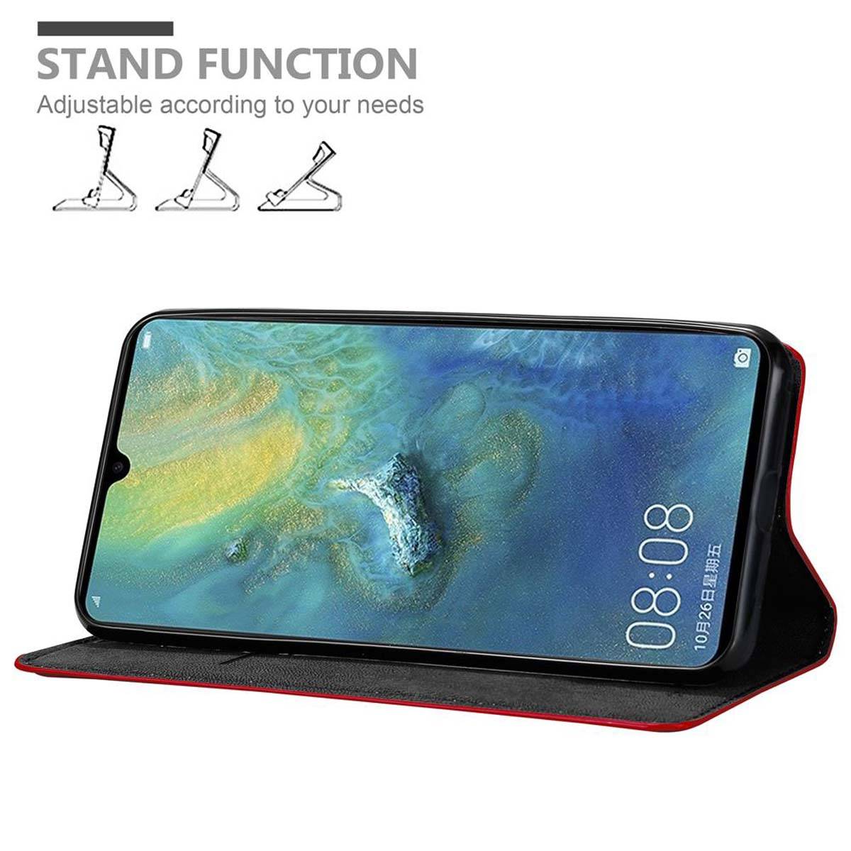 Cadorabo Hülle für Huawei MATE 20 X Schutz Hülle in Rot Handyhülle Etui Case Cover Magnetverschluss