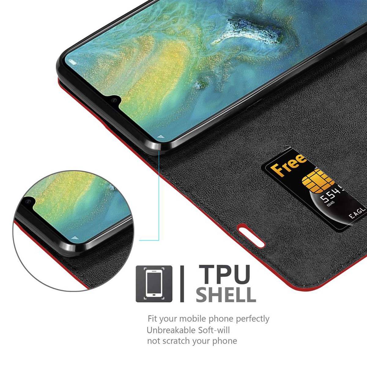 Cadorabo Hülle für Huawei MATE 20 X Schutz Hülle in Rot Handyhülle Etui Case Cover Magnetverschluss