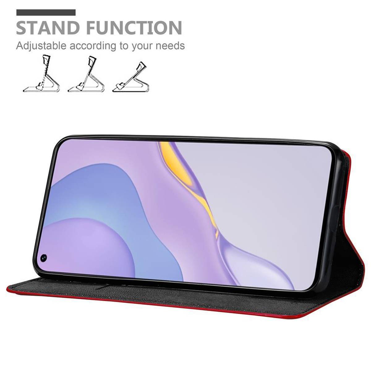 Cadorabo Hülle für Huawei NOVA 7 5G Schutz Hülle in Rot Handyhülle Etui Case Cover Magnetverschluss