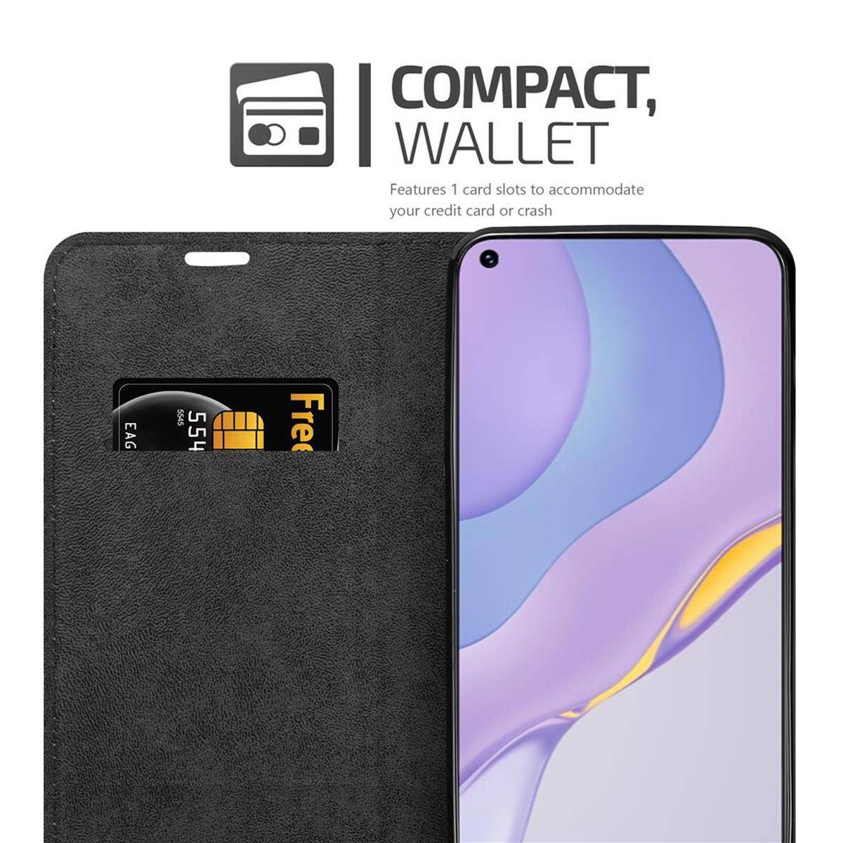 Cadorabo Hülle für Huawei NOVA 7 5G Schutz Hülle in Schwarz Handyhülle Etui Case Cover Magnetverschluss
