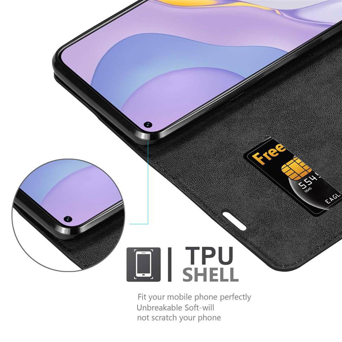 Cadorabo Hülle für Huawei NOVA 7 5G Schutz Hülle in Schwarz Handyhülle Etui Case Cover Magnetverschluss