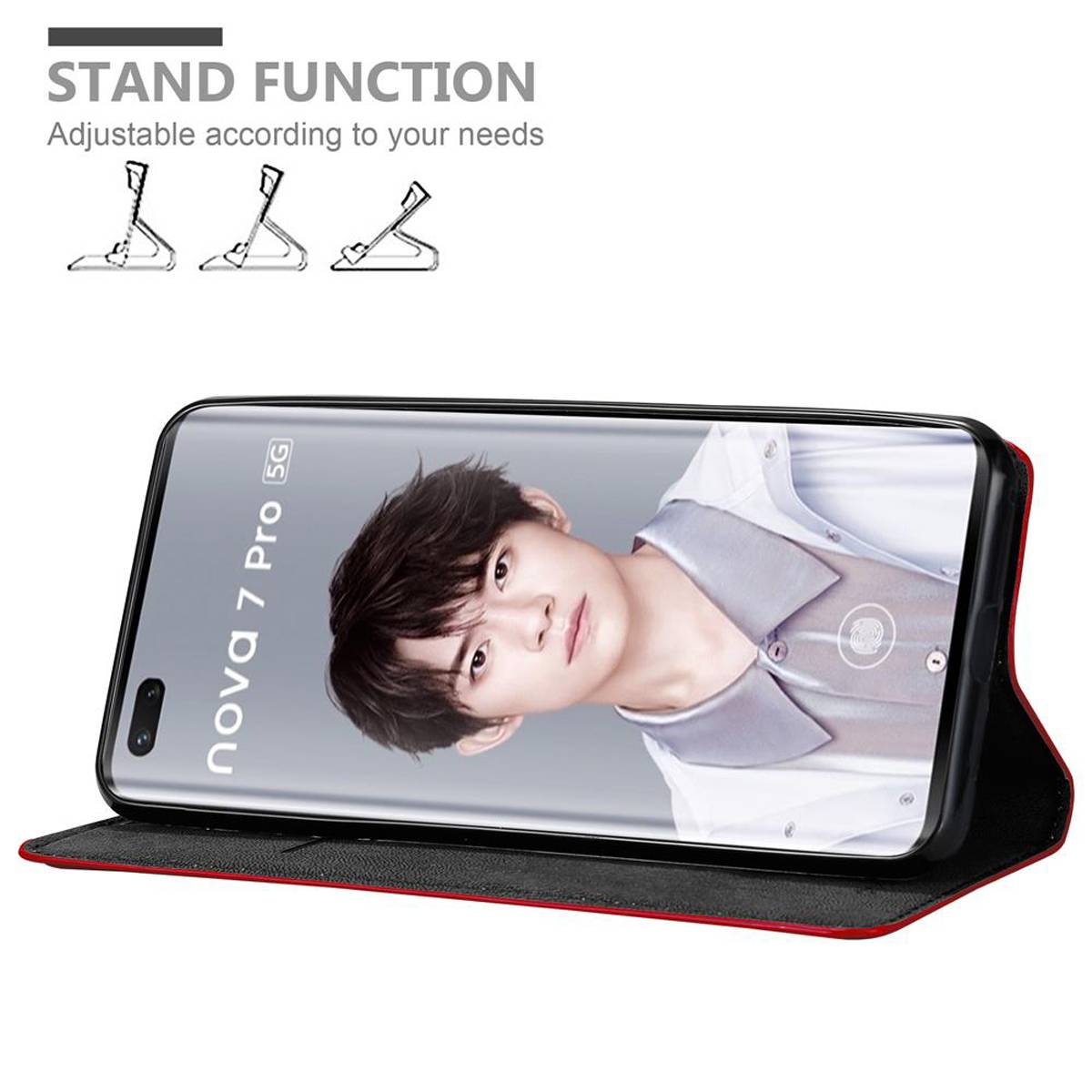 Cadorabo Hülle für Huawei NOVA 7 PRO 5G Schutz Hülle in Rot Handyhülle Etui Case Cover Magnetverschluss