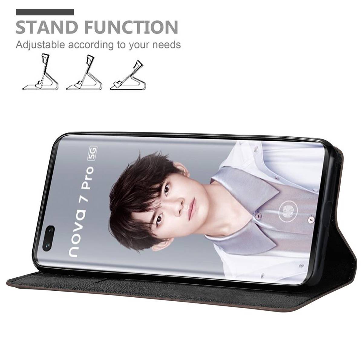 Cadorabo Hülle für Huawei NOVA 7 PRO 5G Schutz Hülle in Braun Handyhülle Etui Case Cover Magnetverschluss