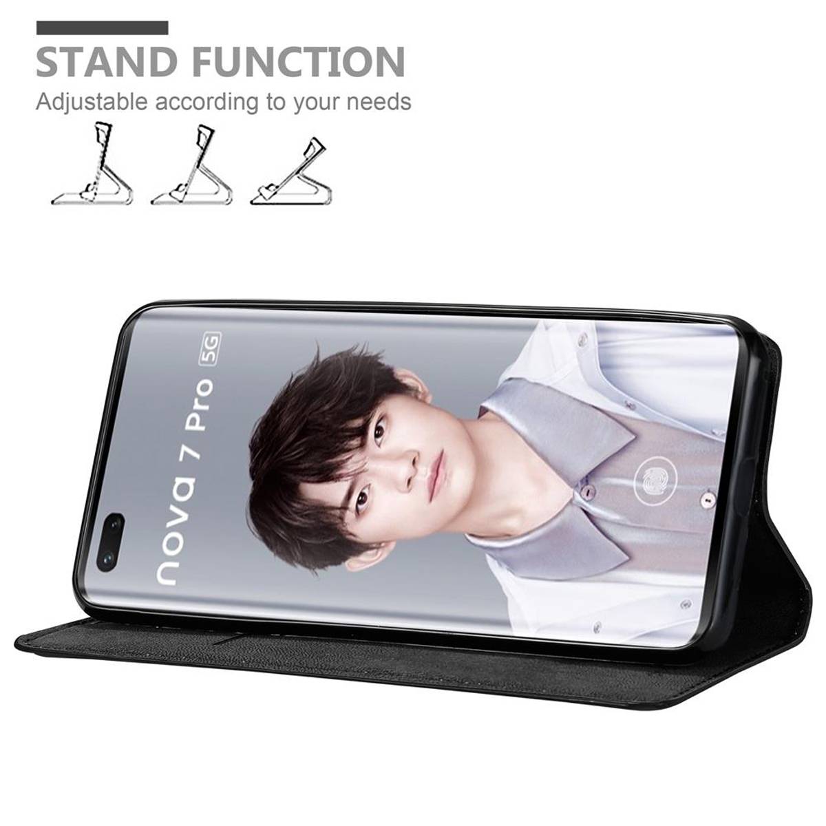 Cadorabo Hülle für Huawei NOVA 7 PRO 5G Schutz Hülle in Schwarz Handyhülle Etui Case Cover Magnetverschluss