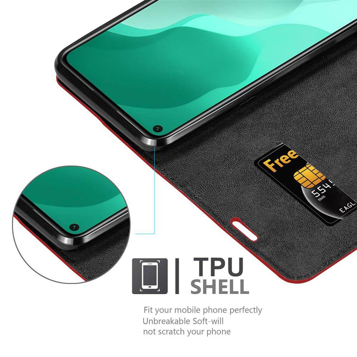 Cadorabo Hülle für Huawei NOVA 7 SE Schutz Hülle in Rot Handyhülle Etui Case Cover Magnetverschluss