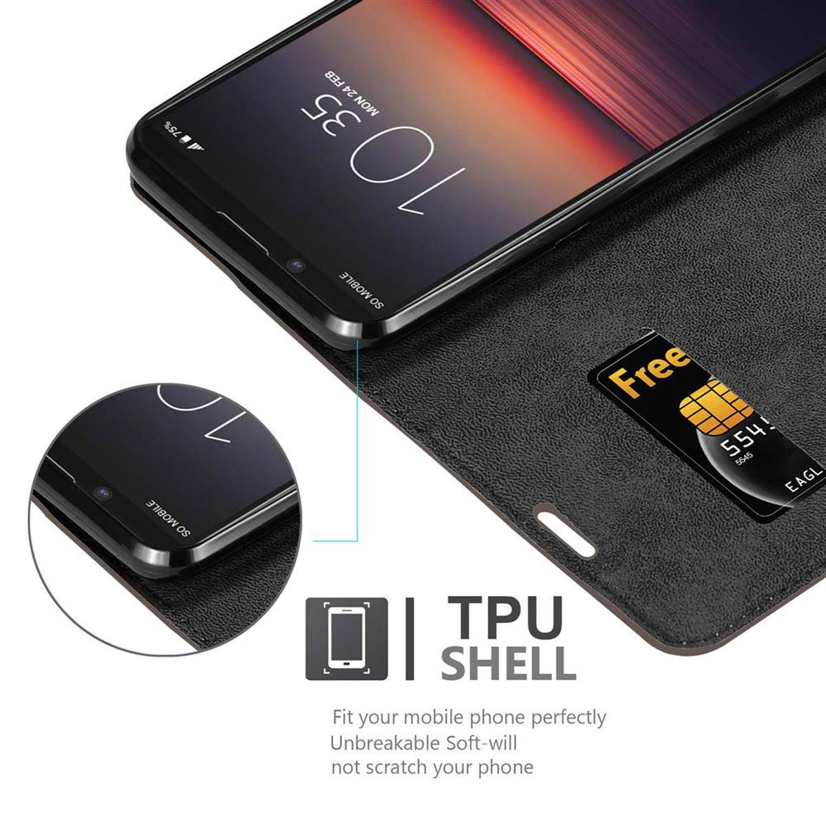 Cadorabo Hülle für Sony Xperia 1 II Schutz Hülle in Braun Handyhülle Etui Case Cover Magnetverschluss