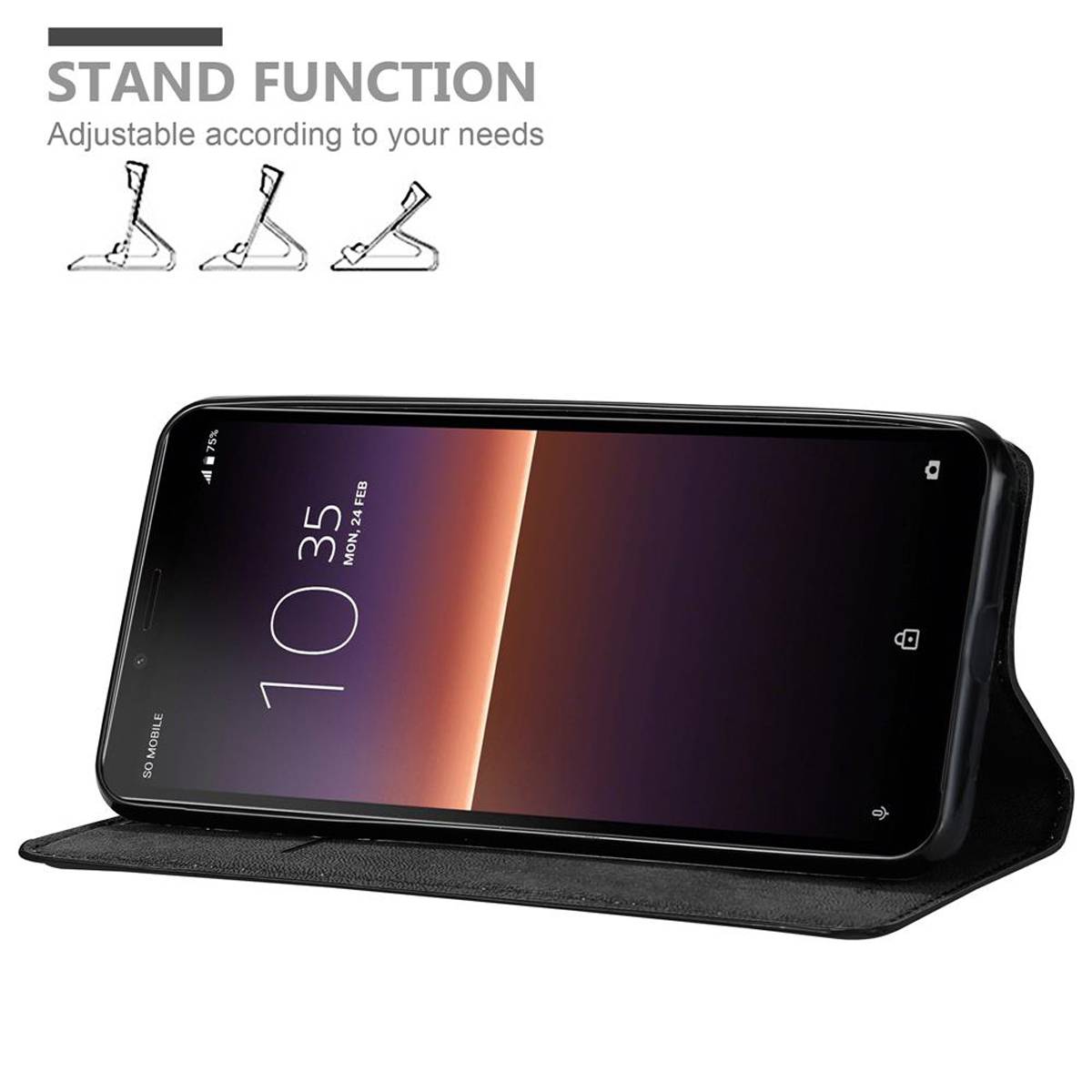 Cadorabo Hülle für Sony Xperia 10 II Schutz Hülle in Schwarz Handyhülle Etui Case Cover Magnetverschluss