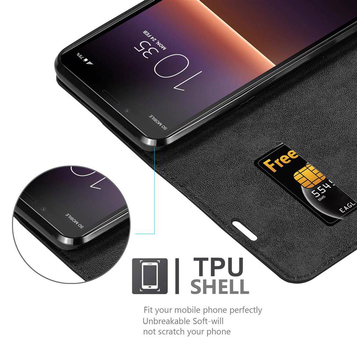 Cadorabo Hülle für Sony Xperia 10 II Schutz Hülle in Schwarz Handyhülle Etui Case Cover Magnetverschluss