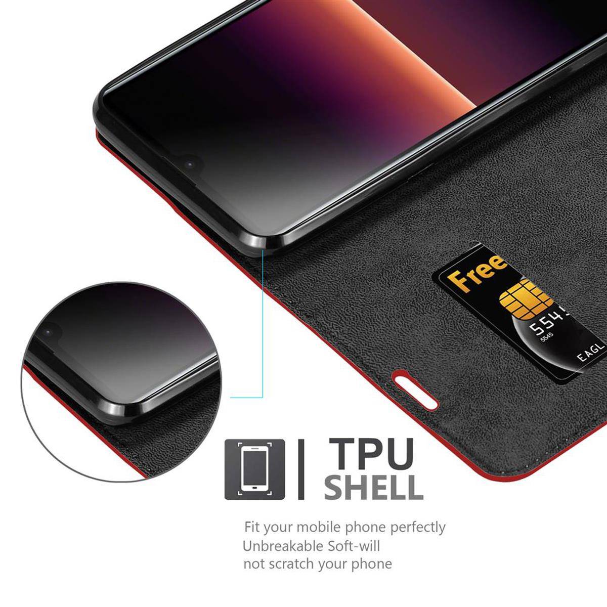 Cadorabo Hülle für Sony Xperia L4 Schutz Hülle in Rot Handyhülle Etui Case Cover Magnetverschluss